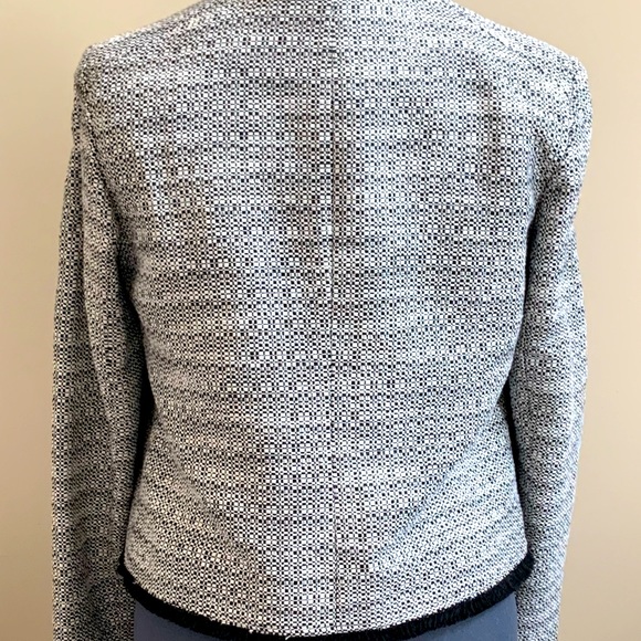 NWOT - Ellen Tracy Black & White Tweed Moto Jacket with Black Fringe, Sz 14. - Picture 2 of 4